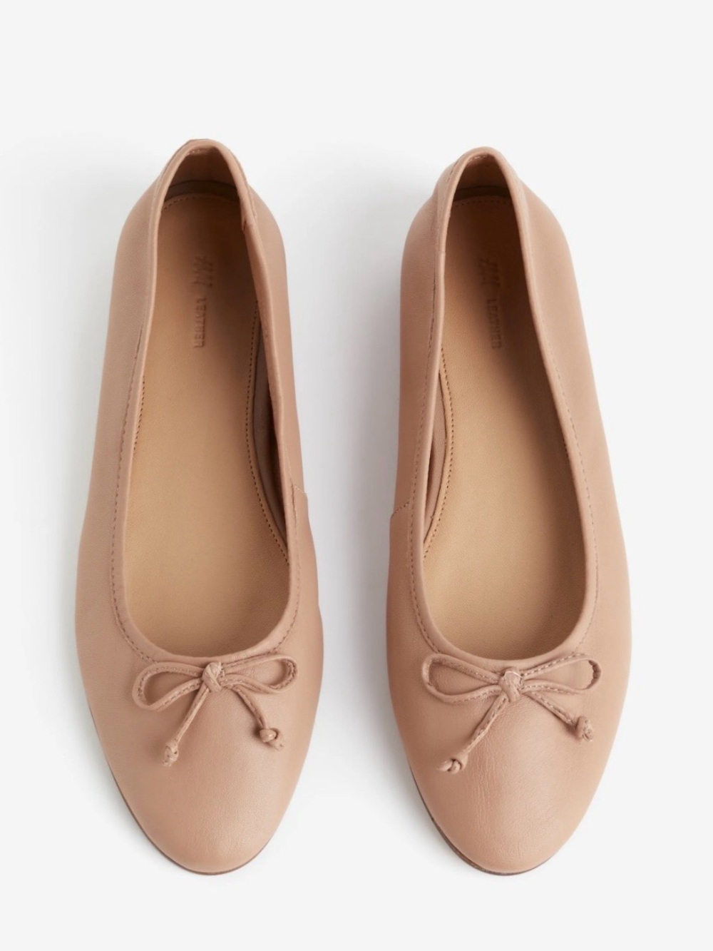 H&M Nude Leather Ballet Flats with Bow Size 6